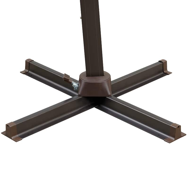 11 ft Outdoor Aluminum Dual Top Solar Powered LED Lighted Patio Cantilever Umbrella and Weighted Base