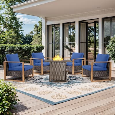 Pocassy 5-Piece Outdoor Patio Chair with Fire Pit Table Set