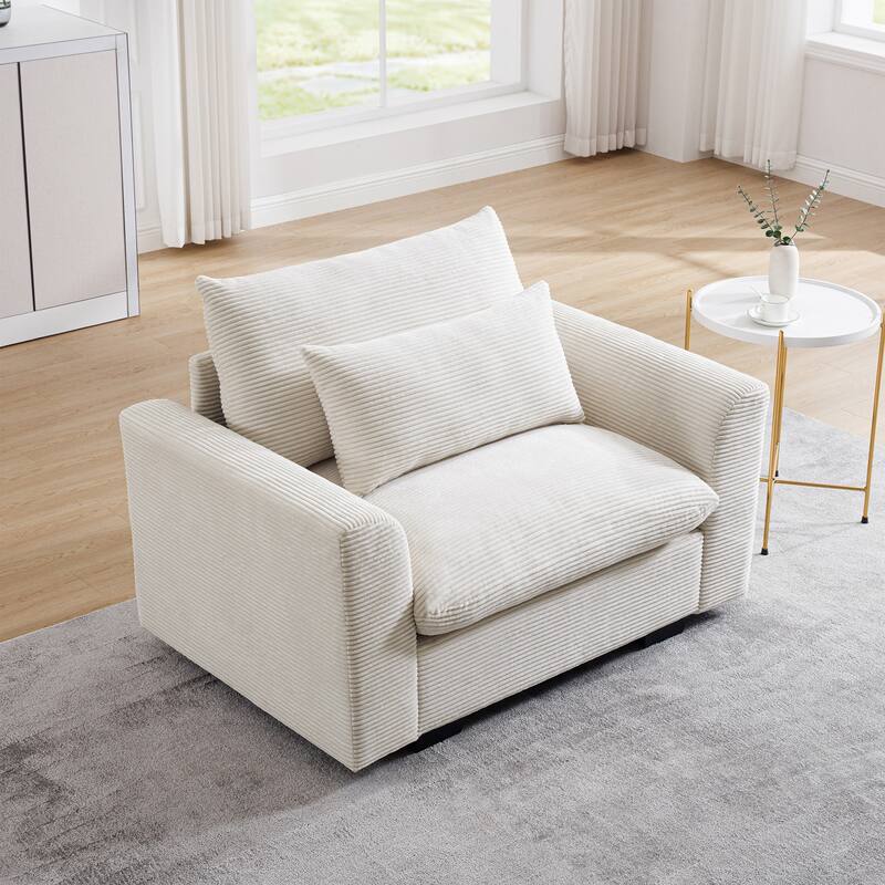 Corduroy Deep Seat Single Sofa with Lumbar Pillow