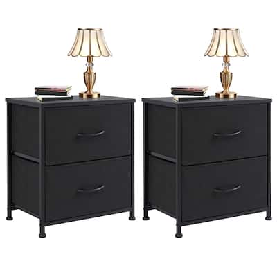 Set of 2 Drawers Dresser Chest of Drawers,Metal Frame and Wood Top for Bedroom,Black