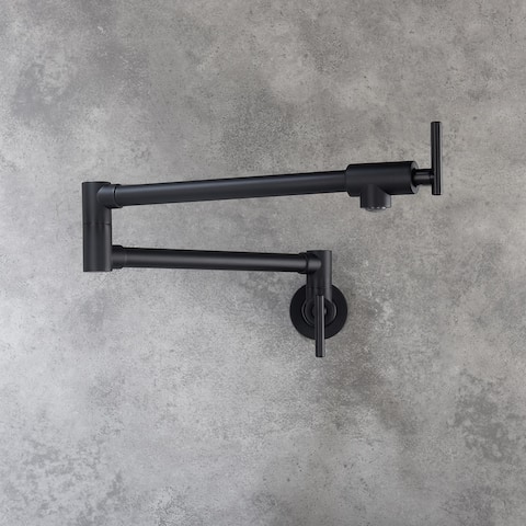 Double Handle Wall Mounted Pot Filler Faucet in Matte Black