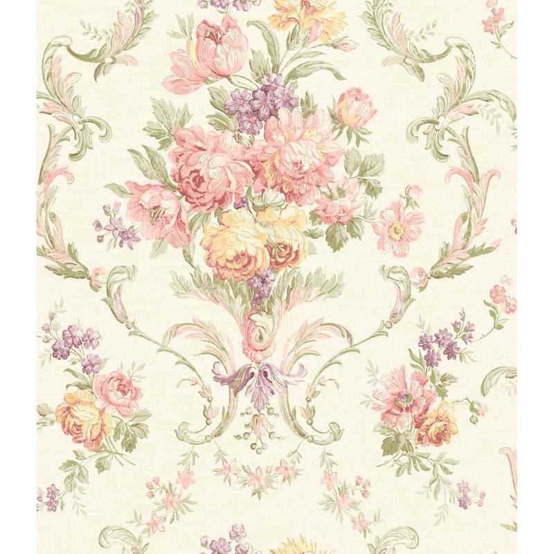 Seabrook Designs Alethea Floral Unpasted Wallpaper - 20.5 in. W x 33 ft. L - Metallic Sage & Petal Pink