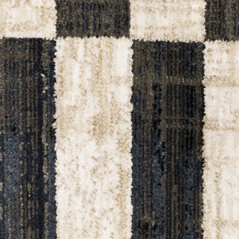 Hansel Blocks and Stripes Beige/ Black Area Rug