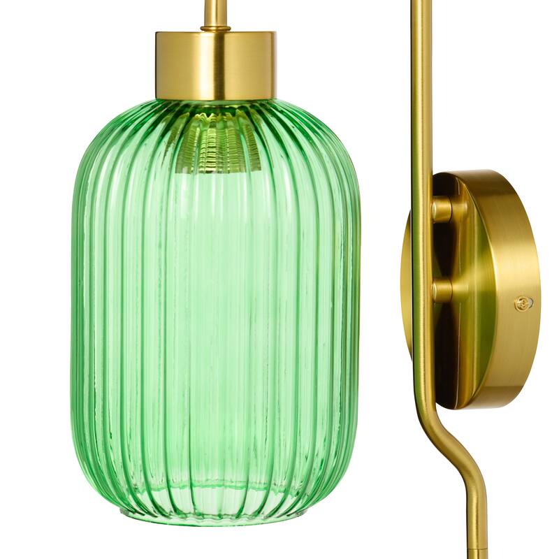Adrienne River of Goods Green Glass and Metal Retro Wall Sconce - 5.375" x 8.625" x 32.25"