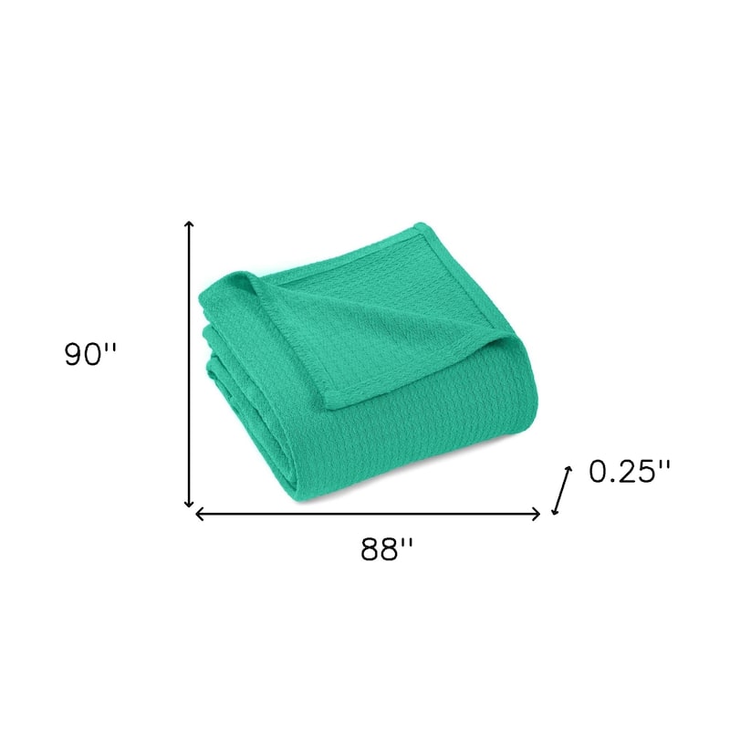 HomeRoots Queen Teal Cotton Waffle Weave Honeycomb Blanket
