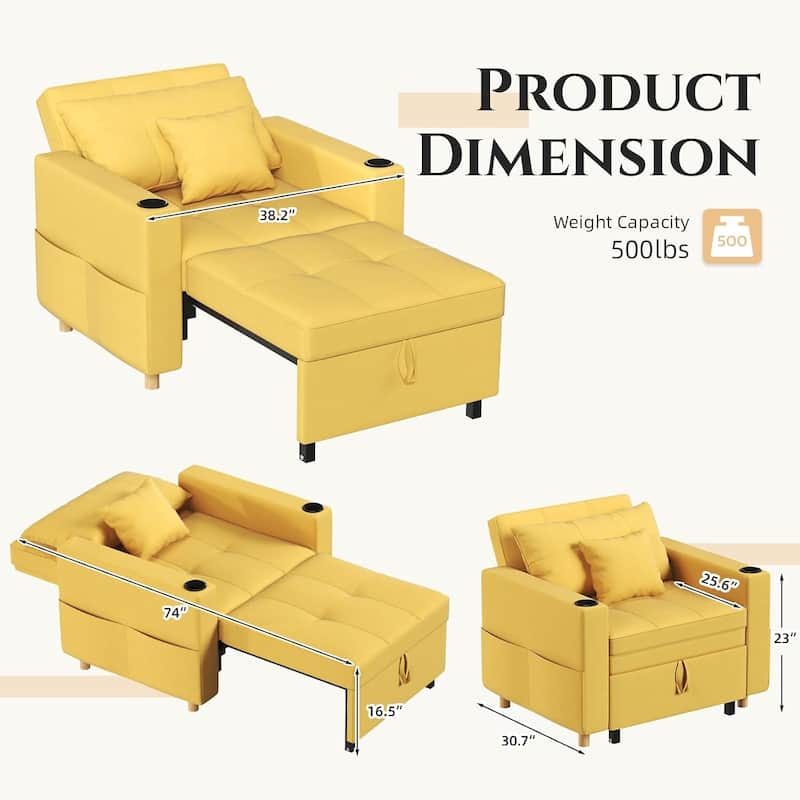 AECOJOY Sleeper Chair Extra Wide Convertible Chair Bed 3-in-1 Pull Out Single Sofa