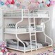 preview thumbnail 1 of 24, Full XL over Twin XL over Queen Size Triple Bunk Bed with Ladder,Unique Curved Metal Frame In A Black Finish,White White