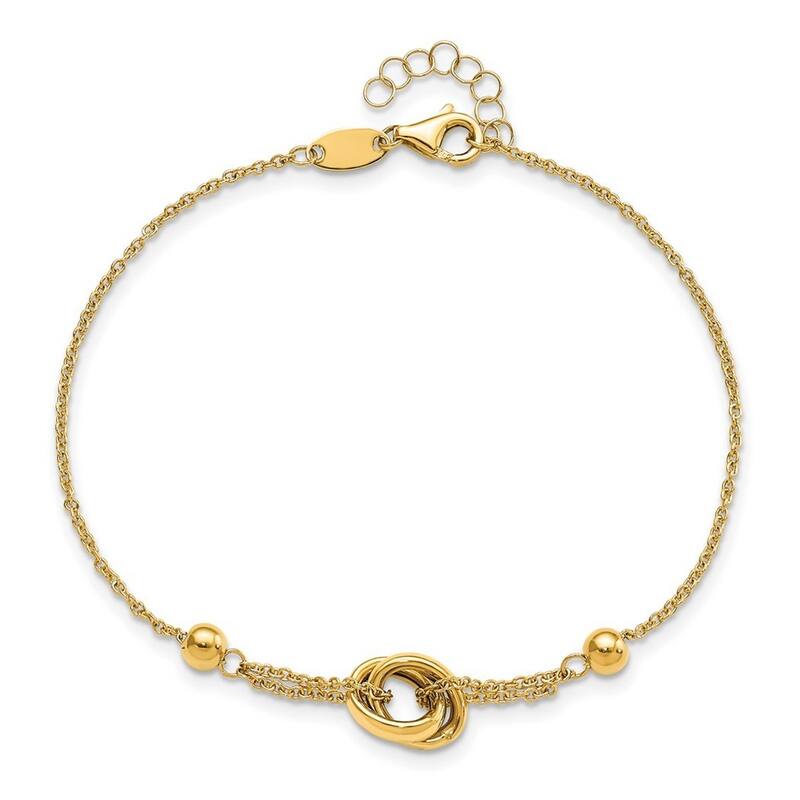 Curata 14k Yellow Gold Polished Bead and Link With .75 In Ext. Bracelet 7 Inch