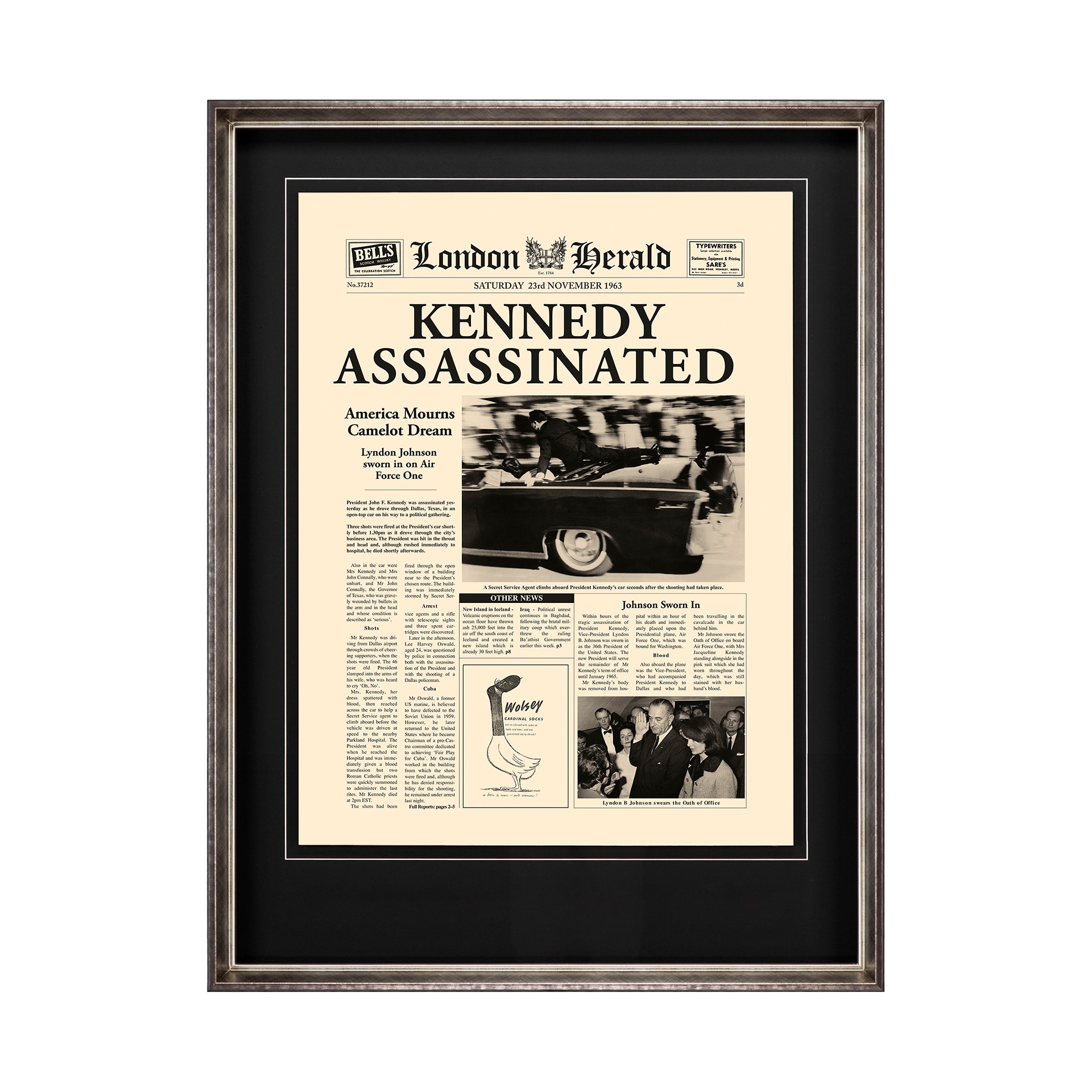 Kennedy Assassinated by Vintage Collection Hand Embellished Framed Art Photo Matted under Glass