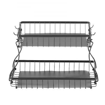Matte Black Double-Layer Fruit Basket Holder Countertop Storage Organizer for Kitchen Fruits - 15.16” x 9.06” x 9.65”