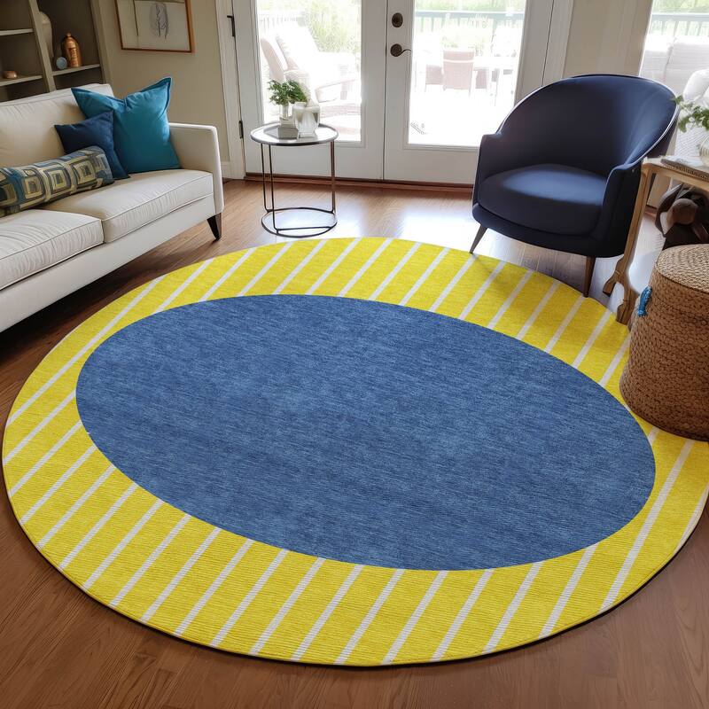 Machine Washable Indoor/ Outdoor Modern Sunrise Chantille Rug - Yellow - 8' x 8'
