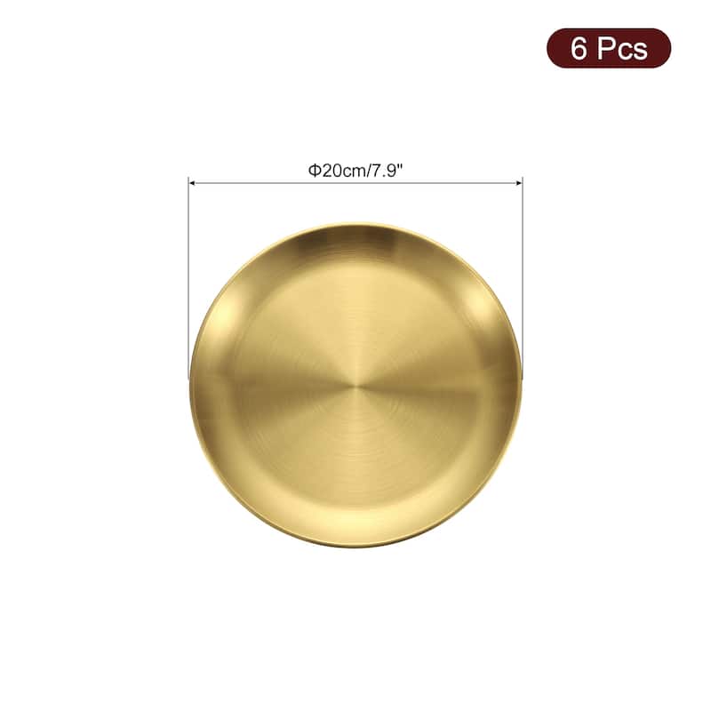 6pcs Stainless Steel Dinner Plate Metal Dish Plate - Gold - 7.9 Inch