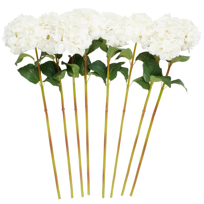 Faux Foliage Hydrangea Tall Artificial Flower Stem - Set of 8 White - Roche River Decor - White