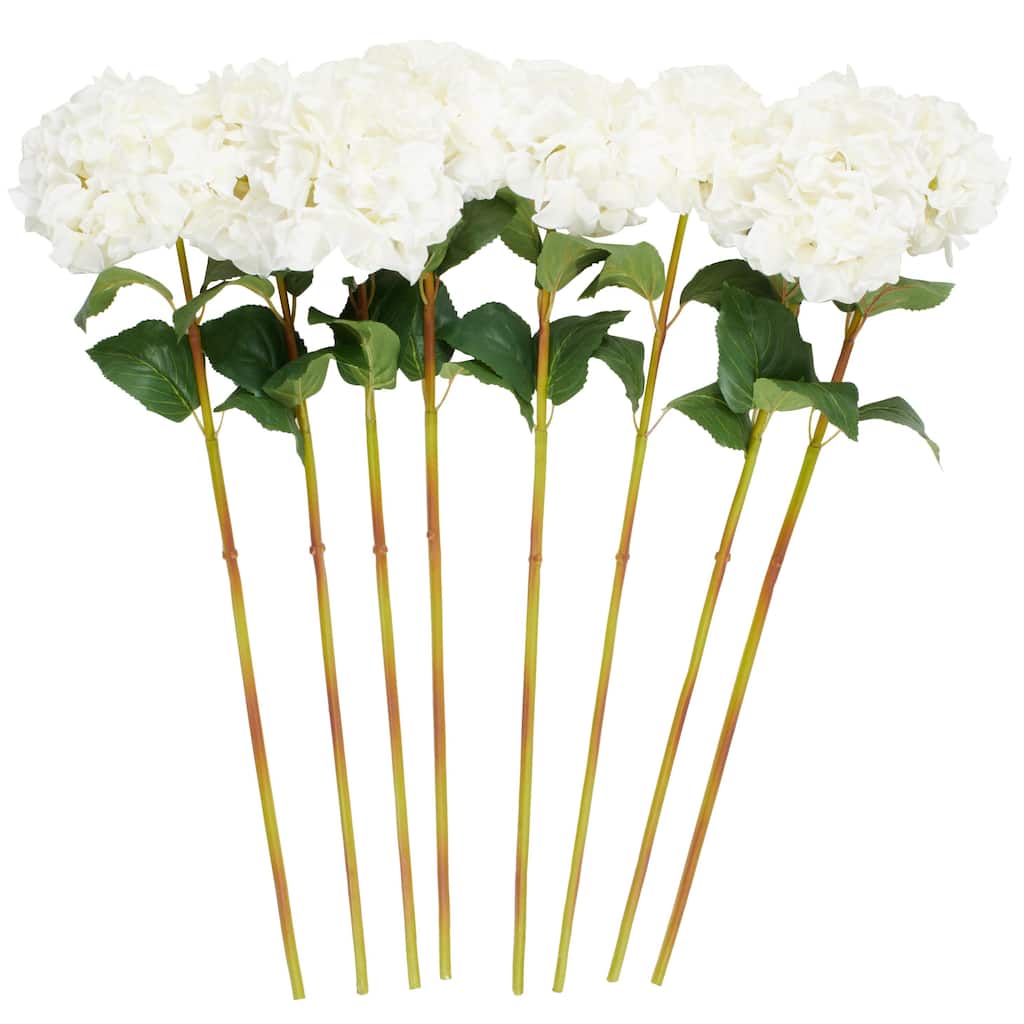 Faux Foliage Hydrangea Tall Artificial Flower Stem - Set of 8 White - Roche River Decor