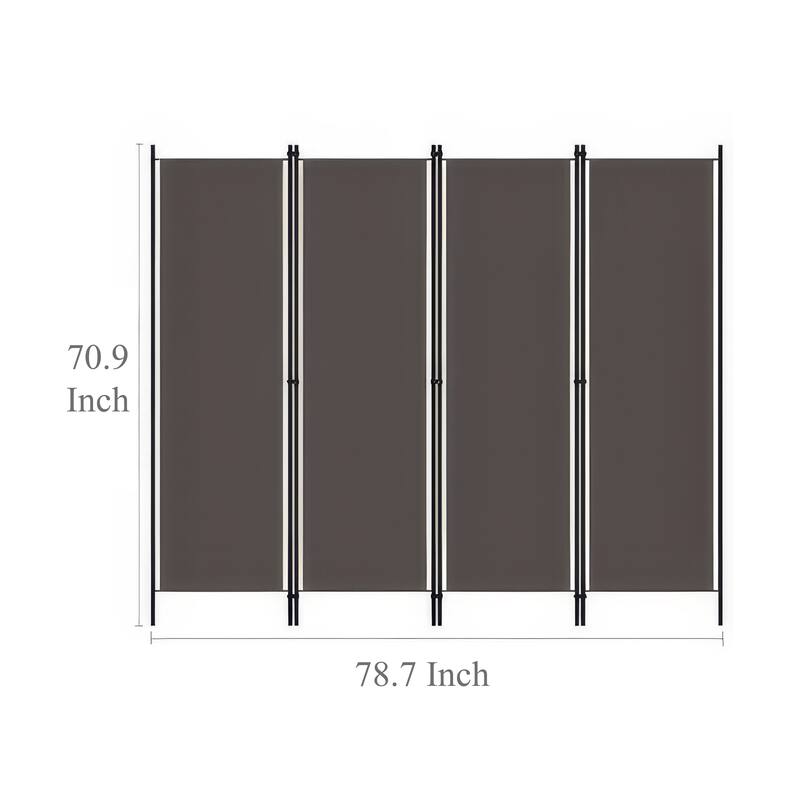 Freestanding Room Divider with 4 Panels, Dark Gray Fabric, 71x79 Iron