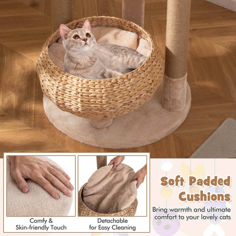 Costway 65" Cattail Cat Tower with Jute Scratching Posts Perch Basket - See Details