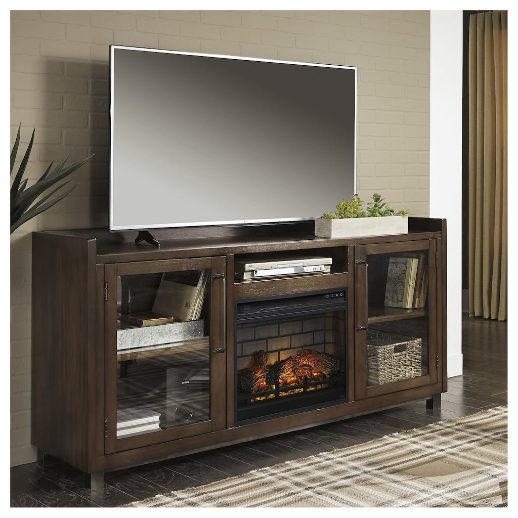 Signature Design by Ashley Starmore Brown 70" TV Stand for TVs up to 80" with Electric Fireplace - 70.25"W x 19.25"D x 35.25"H
