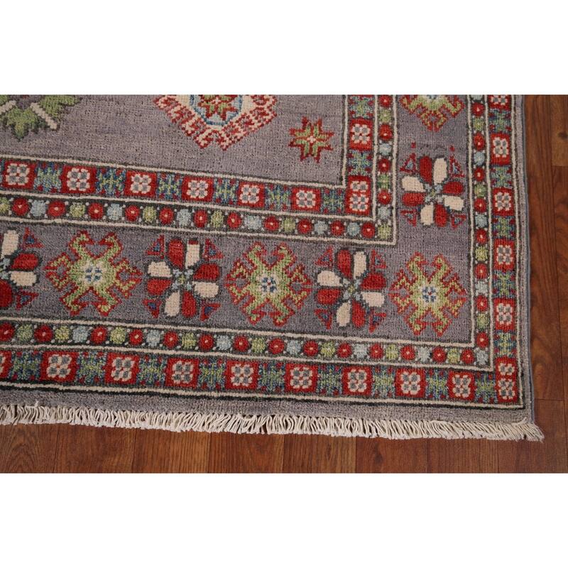 Traditional Kazak Oriental Area Rug Handmade Grey Wool Carpet - 5'7" x 7'11"