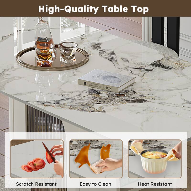 7-Piece Kitchen Table Set with 6 Velvet Chairs, Dining Table Set with Storage Cabinets for Dining Room