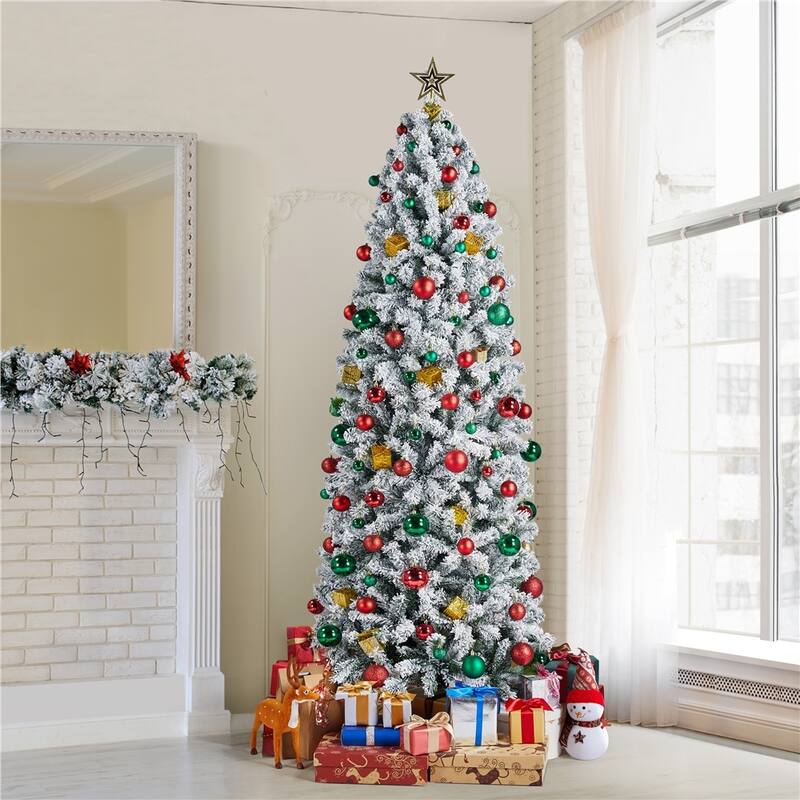Yaheetech Snow Flocked Fir Pencil Christmas Tree Slim Artificial Tree - 7.5 Foot