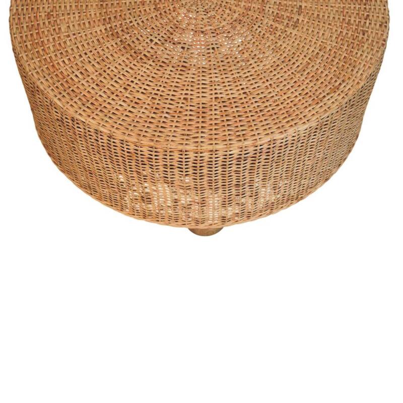 Artisan Furniture Solid Wood Regency Round Woven Coffee Table with Ball Feet, Brown