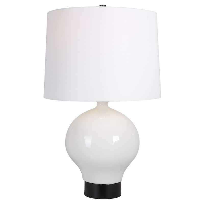Glossy Collar Table Lamp with Tapered Shade - 26" - White and Black