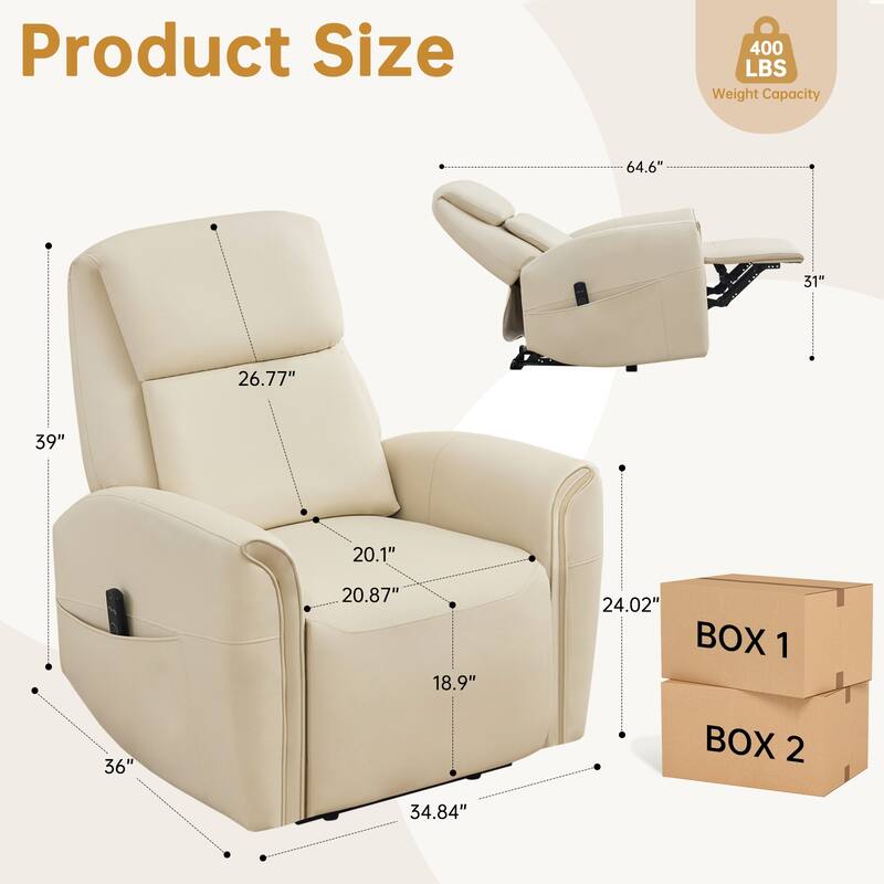 Oversized Faux Leather Massage Power Recliner with Two Pockets Set of 2