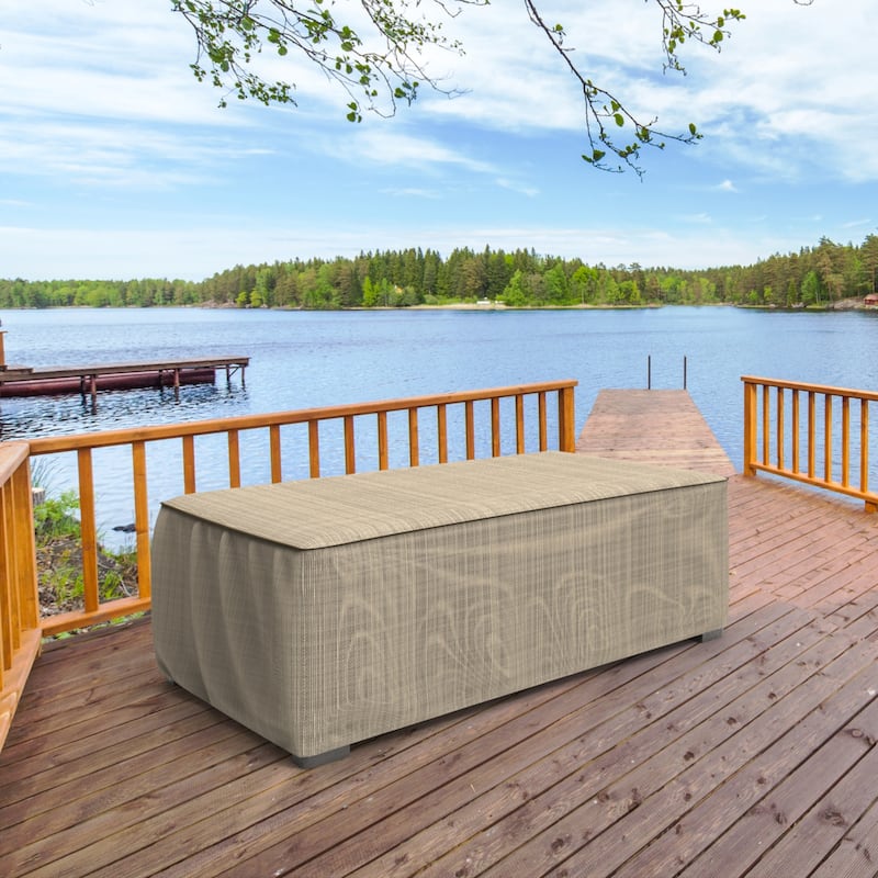 Budge StormBlock™ Mojave Black Ivory Patio Ottoman Cover - Small - 18"H x 33"W x 25"L