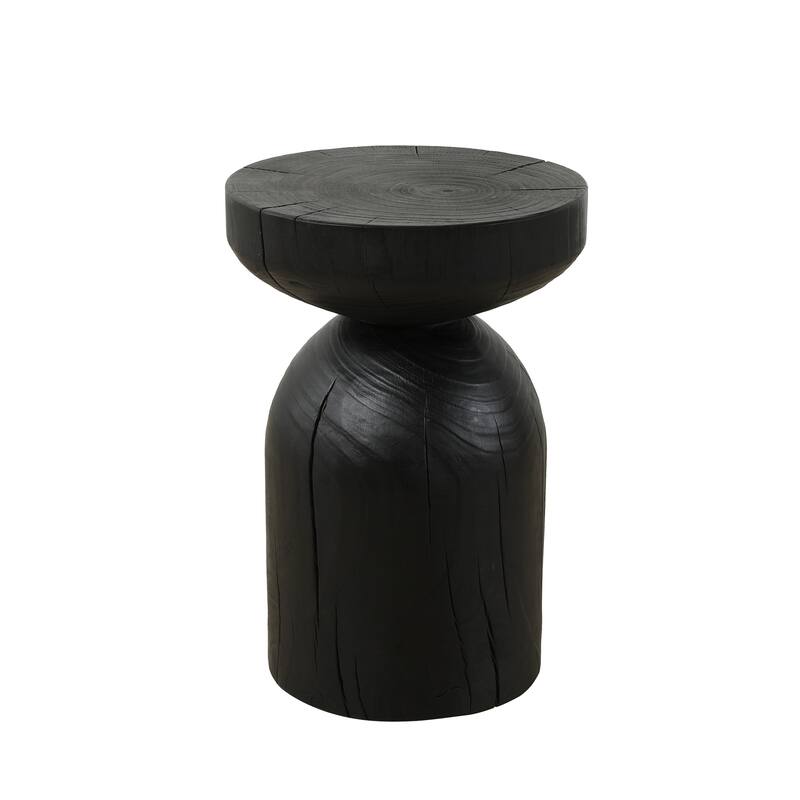 Solid Mango Wood Side End Table in Black, 17.7 inch Round Contemporary Wooden Accent Table, Small Round Plant Stand - Black
