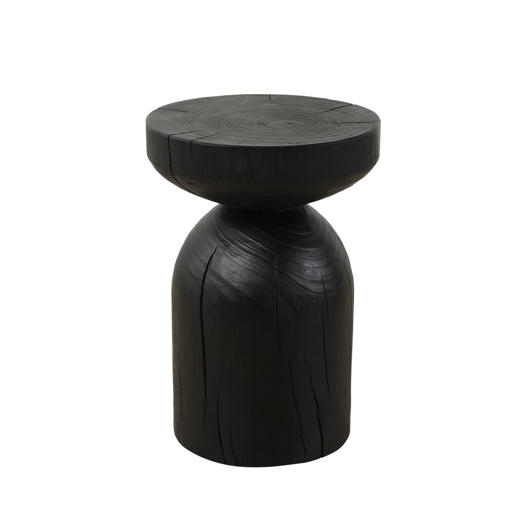 Solid Mango Wood Side End Table in Black, 17.7 inch Round Contemporary Wooden Accent Table, Small Round Plant Stand