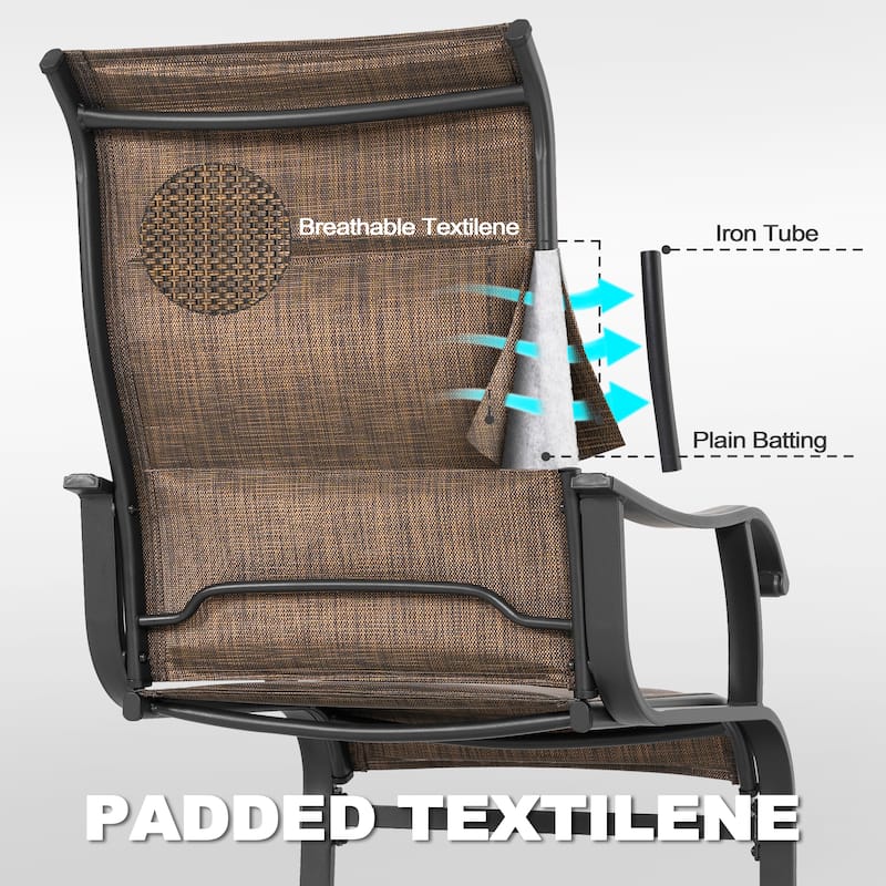 Patio 7-Piece Textilene Dining Set, C-Spring Chair Legs and Umbrella Hole