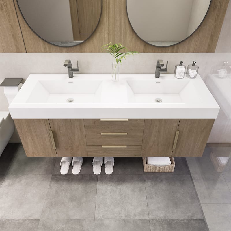 Noble 60" Wall Mounting Vanity with Reinforced Acrylic Double Sink