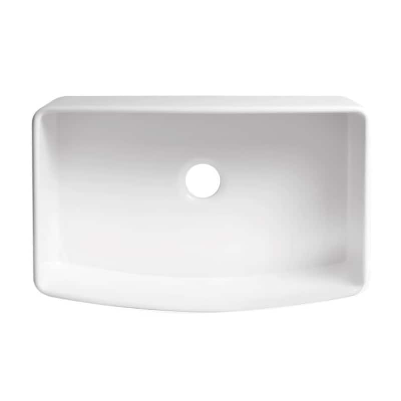 Premium White Fireclay Curved Apron Front Kitchen Sink for Home, Farmhouse (Grid & Strainer Included)