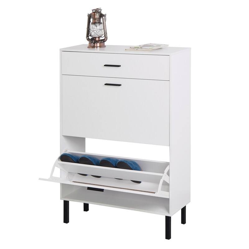 Freestanding Shoe Rack Shoe Storage Organizer with 2 Flip Drawers
