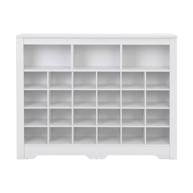 Shoe Cabinet Console, Square Lattice Shoe Storage Cabinet with Curved Base, 24 Pair Wood Shoe Rack for Entryway