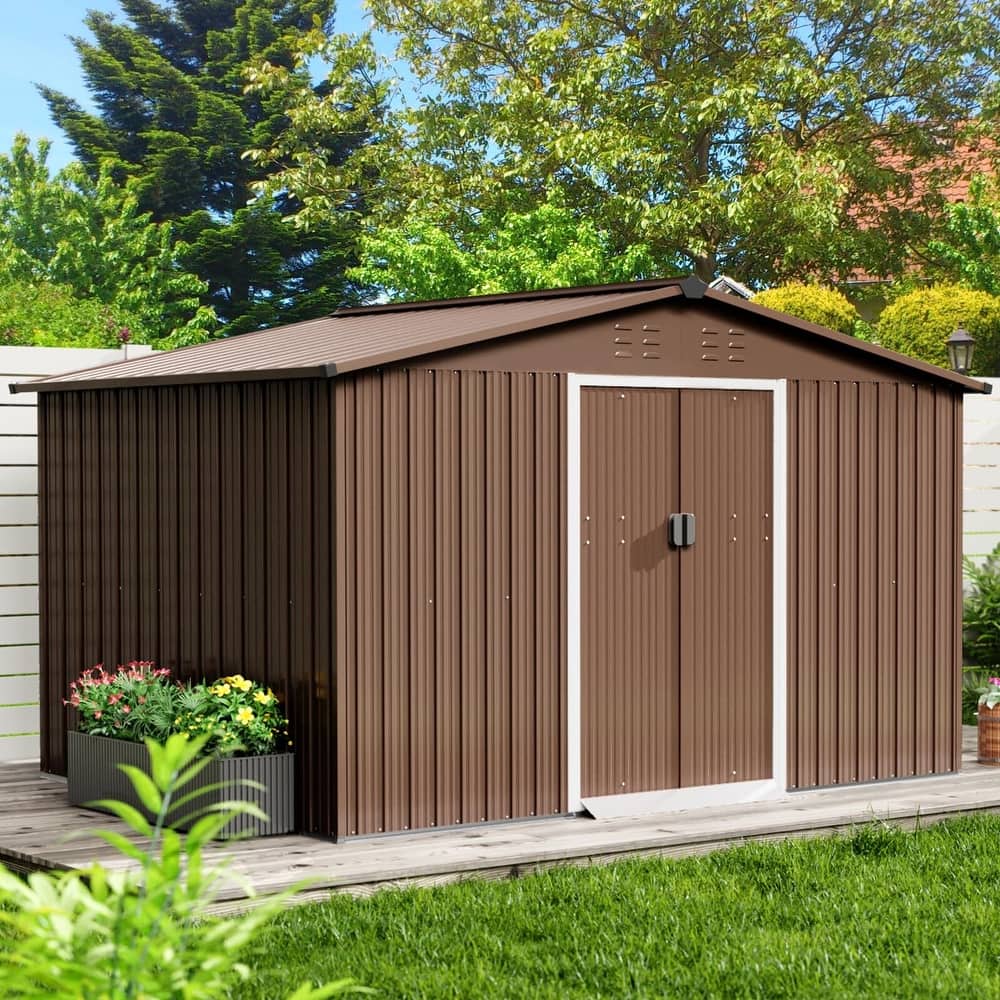 Outdoor Storage Shed, with Sloped Roof & Lockable Door