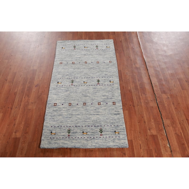 Hand Knotted Oriental 100% Wool Carpet Tribal Animal Pictorial Beige & Ivories Gabbeh Area Rug - 5' 9'' X 2' 9''