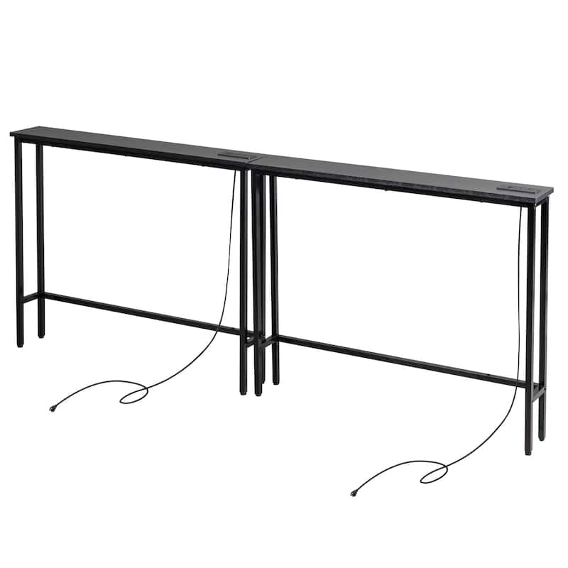 Metal Console Sofa Tables with Built-In USB and AC Ports Pack of 2 - 78.7 x 5.9 x 31.1 in