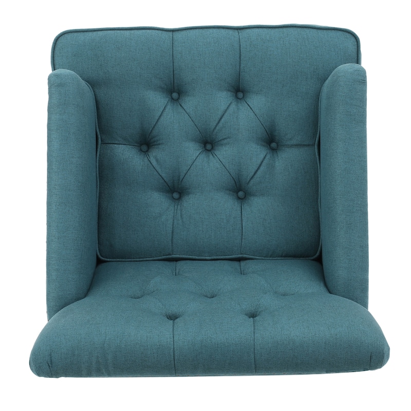 Teal Modern 28" Upholstered Button Tufted Club Chair with Rubber Wood Legs and Nailheads