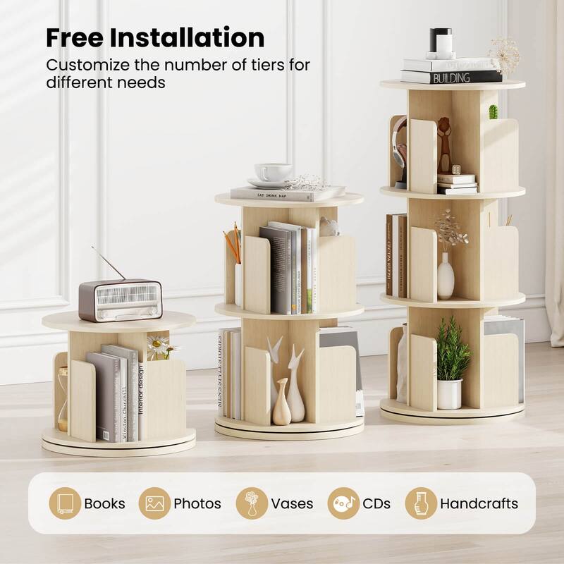 Costway 1/2 PCS 3-Tier Rotating Bookshelf 360° Display Rack with - See Details
