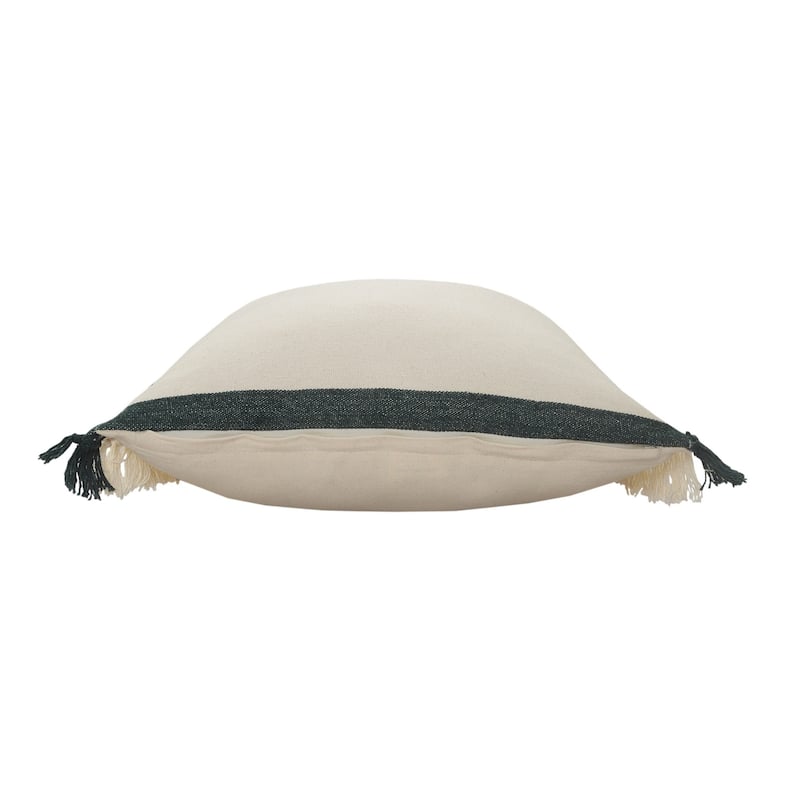 HomeRoots 20" X 20" Juniper Green Dark Green White And Linen 100% Cotton Striped Zippered Pillow