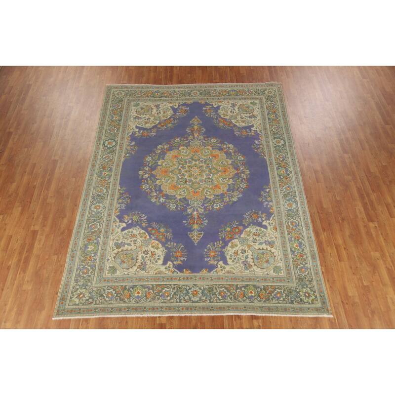 Hand Knotted Oriental 100% Wool Carpet Traditional Floral Purples Tabriz Area Rug - 11' 0'' X 8' 2''