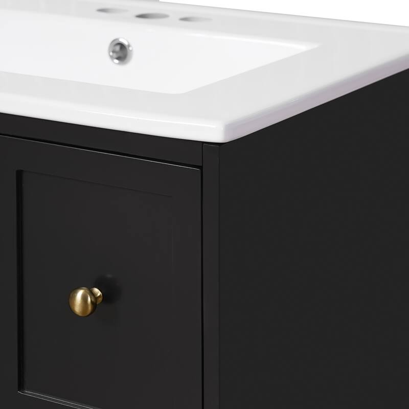 24-inch Wall Mount Bathroom Cabinet with Ceramic Sink, 2 Drawers