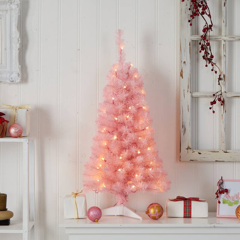 3ft. Pink Artificial Christmas Tree with 50 LED Lights & 118 Branches - Playful Festive Holiday X-Mas Accent