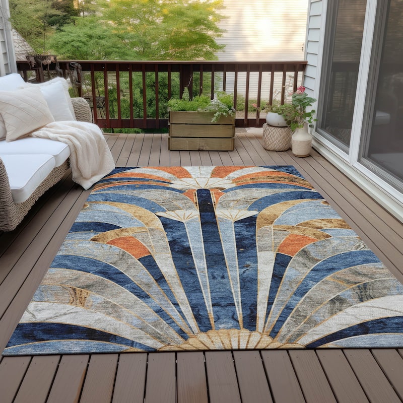 Machine Washable Indoor/Outdoor Contemporary Mosaic Chantille Rug - Navy - 9' x 12'