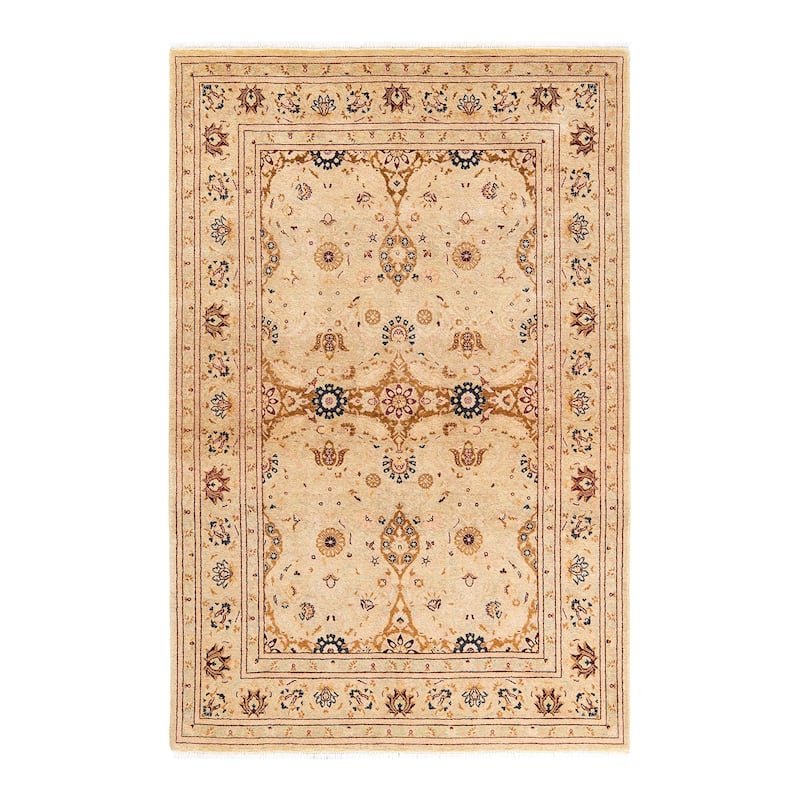 Overton Handknotted Wool Traditional Oriental Yellow Area Rug - 4' x 6' - Gold - 4' x 6'