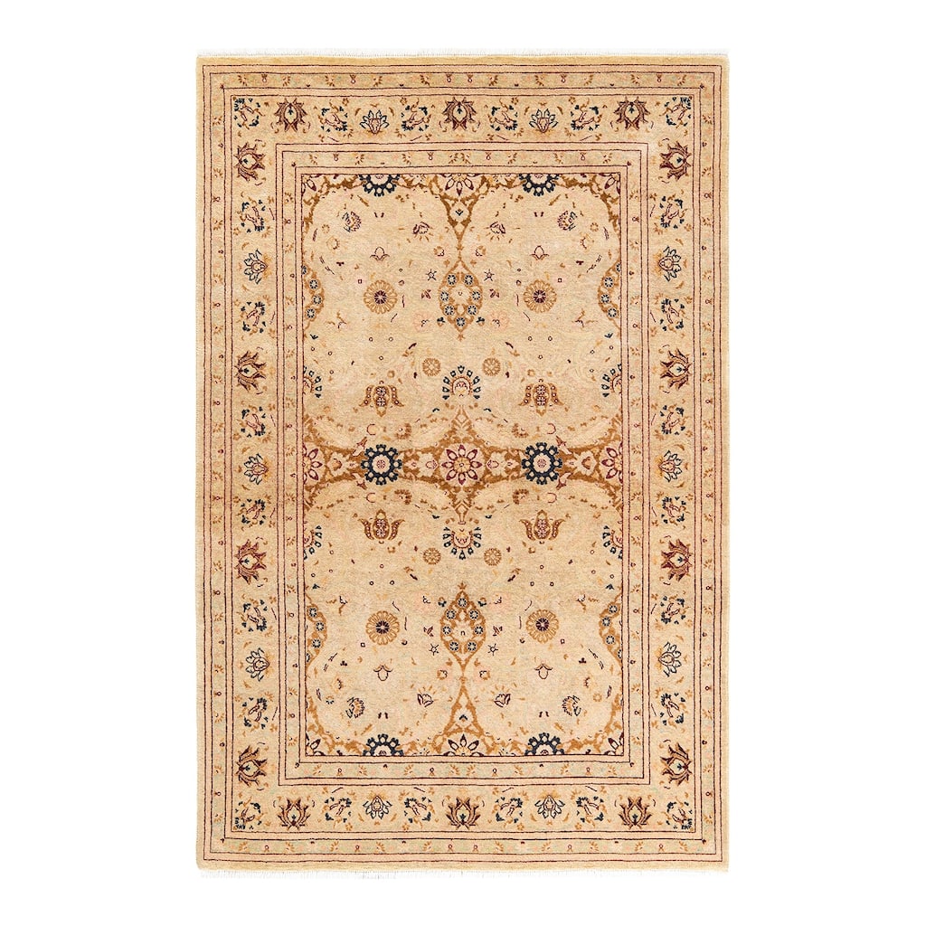 Overton Handknotted Wool Traditional Oriental Yellow Area Rug - 4' x 6'