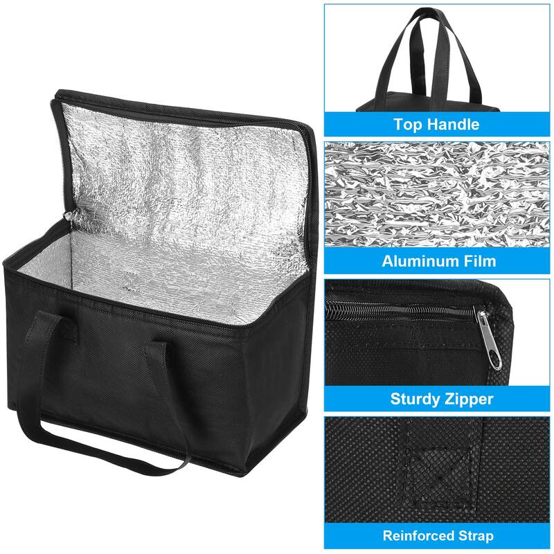 11"x5.5"x6.7" Insulated Reusable Grocery Bag Food Delivery Tote Bag, Black