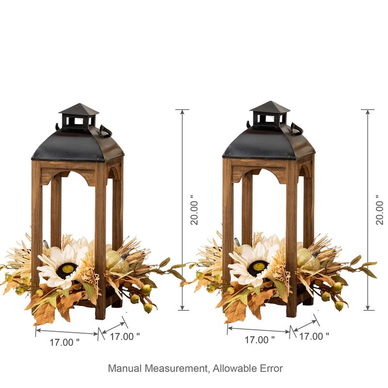 Glitzhome Set of 2 Farmhouse Church Style Hanging Candle Holders Wooden Lanterns Fall Wedding Decor