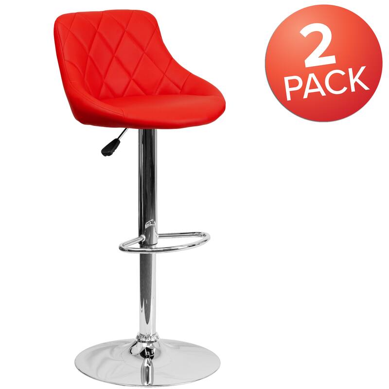 Vinyl Bucket Seat Adjustable Diamond Back Barstool (Set of 2) - 18.50"W x 19"D x 33.25" - 41.75"H